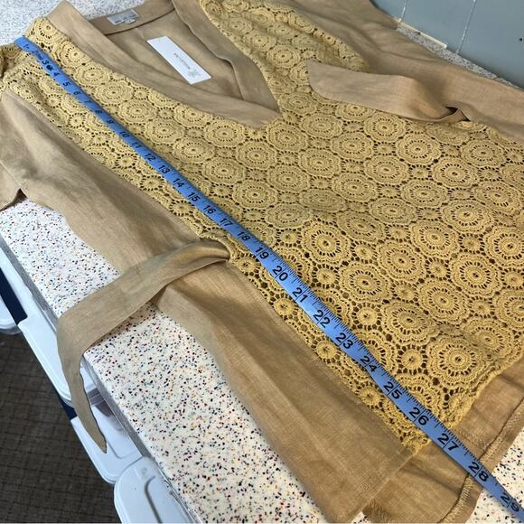 NWT Miguelina Regina Sample Linen Crochet Lace Blouse Waist Tie Camel Tan Size S - Picture 9 of 9